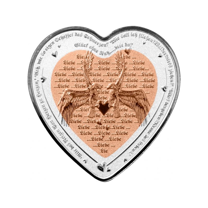 "Armastuse tähtpäev - Kaljukotkad" - Niue 1$ 2021.a bi-metallist 99,9% hõbemünt vasest südamekujulise elemendiga, 37.4 g