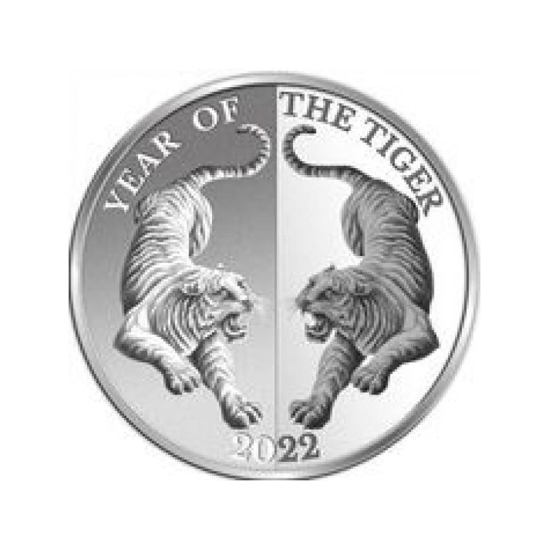 Lunar Year of the Tiger 2022. Mirror Tiger Tokelau 5$ 2022 99,9% silver