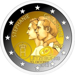 Luksemburgi  2022a 2€ juubelimünt  - suurhertsogi Guillaume'i ja suurhertsoginna Stéphanie abielu 10. aastapäev Luksemburgi  2022a 2€ juubelimünt  - suurhertsogi Guillaume'i ja suurhertsoginna Stéphanie abielu 10. aastapäev