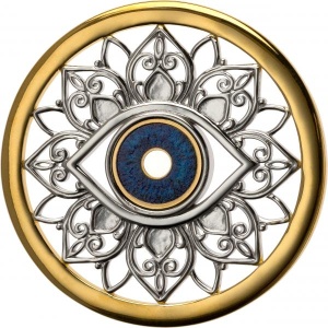 Symbols of Life - Protecting Eye. - Barbados,  10$, 2024.,  1 g gold coin /7 g silver pefant, partly gilded, rodium coated,