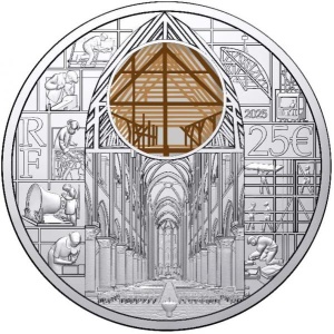 "Французское мастерство. Собор Парижской Богоматери." - Франция, 25 €, 2024. г. 99,9% серебряная монета, 62,2 г.