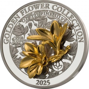 Golden Flower Collection - Magnolia. Samoa 5$  2025 99,9% Silver Coin with 3D Golden Flower. 1 oz. Golden Flower Collection - Magnolia. Samoa 5$  2025 99,9% Silver Coin with 3D Golden Flower. 1 oz.