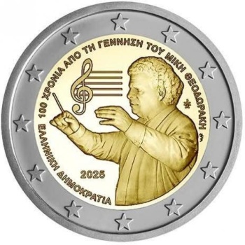 Greece 2€ commemorative coin 2025 - 100th Anniversary of the Birth of Mikis Theodorakis
