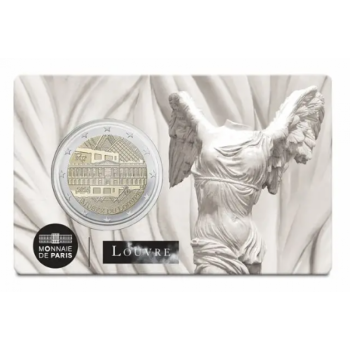 Prantsusmaa 2025. a 2 € juubelimünt -Louvre muuseum. "võidujumalanna Nike"  (mündikaart)