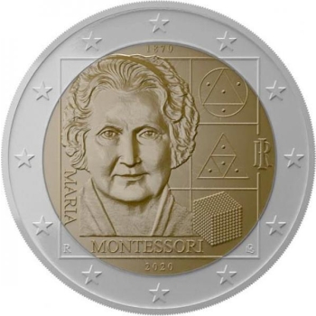 2 € юбилейная монета  2020 г. Италия - 150 лет со дня рождения Марии Монтессори