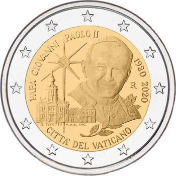 2 € юбилейная монета 2020  г.Ватикан  - 100-летие со дня рождения папы римского Иоанна Павла II