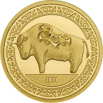  Год Быка 2021 - Монголия 1000 тугриков 99,99%  золотая монета 0,5 гр.   