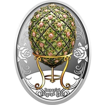 "Яйцо с решёткой и розами" (яйцо Фаберже). Острова Ниуэ,1 $, 2020 года , 99,9% серебряная монета с цветной печатью, вес-16,81 г.