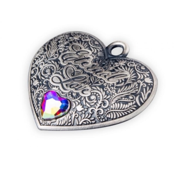 Igavene armastus - Eternal Love - Saalomoni saarte 1$ 99,9% antiikviimistlusega südamekujuline hõbemünt/ripats Swarovski® kristalliga, 15 g 