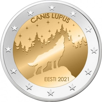  2 € юбилейная монета 2021 г. Эстония - Эстонское национальное животное — волк