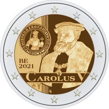 Belgia 2021.a. 2€ juubelimünt -  Karl V mündiemissiooni määruse ilmumise 500. aastapäev  (mündikaart)