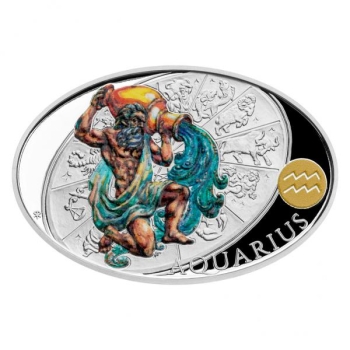 Silver coin Sign of Zodiac - Aquarius. Niue 1 $ 2021 99,9% silver coin 1 oz 