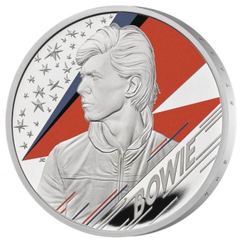  «Легенды музыки» - Дэвид Боуи, Великобритания 2 £ 2020 г 99,9% серебрянная монета с цветной печатью. 31.1 г