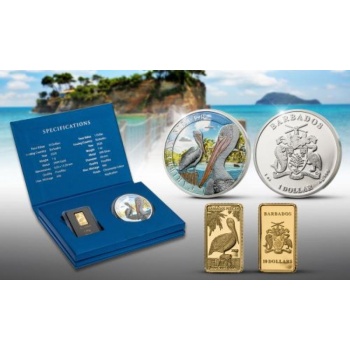 Tropical Pelican Set - Barbados 10$ gold coin and 1$ silver coin 2020 set