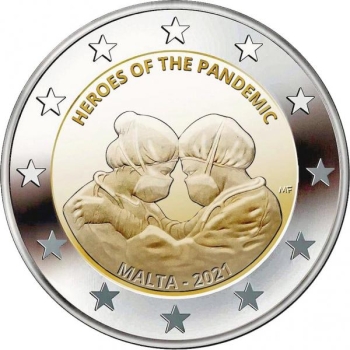 2 € юбилейная монета   2021 г. Мальта -Герои пандемии