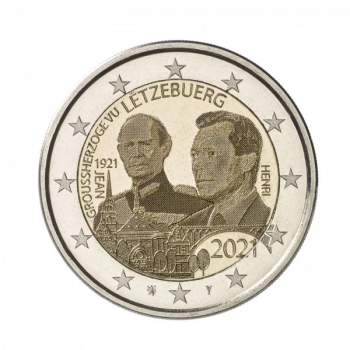 2 € юбилейная монета 2021 г. Люксембург - 100 лет со дня рождения Великого Герцога Жана