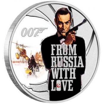 James Bond - Armastusega Venemaalt. Tuvalu 1/2 $ värvitrükis 99,99% hõbemünt, 15.553 g