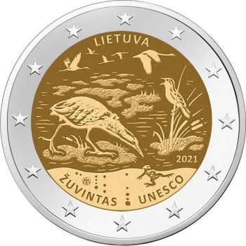 Leedu 2021 a 2€ juubelimünt  - UNESCO programm „Inimene ja biosfäär” – Žuvintase biosfääri kaitseala  (mündikaart)