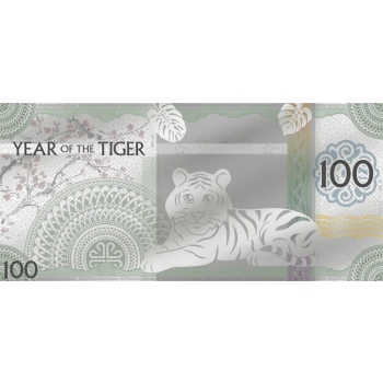 Lunar Year of the Tiger 2022 Silvernote. Mongolia 100 Togrog 2021 99,9% silver, 5 g