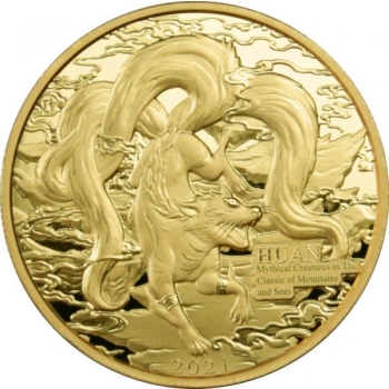 Maade ja merede müütiline valitseja - Draakon Huan - Samoa 0,2 $ 2021.a. kullatud vaskmünt 