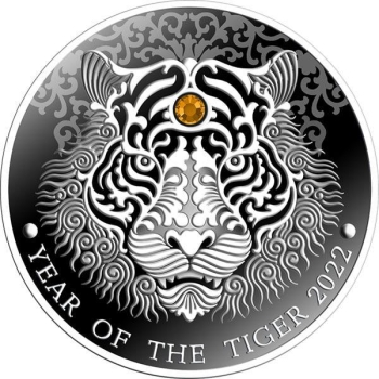 Lunar Year of the Tiger 2022 Republic of Ghana 2 Cedis 2021 1/2 oz silver coin with crystal