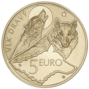 Fauna and flora in Slovakia. Wolf. Slovakia 5€ 2021 commemorative coin