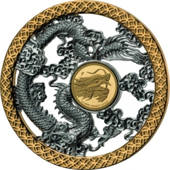 Elu sümbol - Draakon - Barbadose 10 $ 2021.a. 99,9% kuldmünt hõbedast raamis osalise platinakattega (ripats)