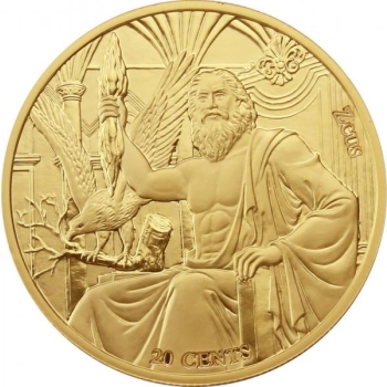  Олимпийские боги и знаки зодиака. "Зевс & Лев" .  Самоа 0,2$ 2021 г.  Медно-никелевая монета с позолотой, 25 g.