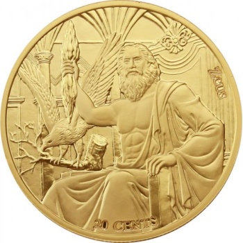 The Twelve Olympians in the Zodiac - Zeus & Leo. Samoa 0.20 $ 2021  Gold plated Copper/Nickel coin