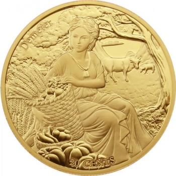 The Twelve Olympians in the Zodiac - Demeter & Virgo. Samoa 0.20 $ 2021  Gold plated Copper/Nickel coin