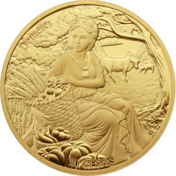 The Twelve Olympians in the Zodiac - Demeter & Virgo. Samoa 0.20 $ 2021  Gold plated Copper/Nickel coin