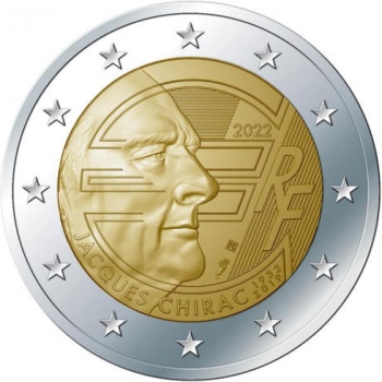2 € юбилейная монета Франция 2022 г. - Жак Ширак