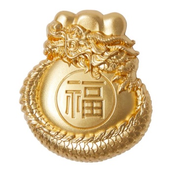 Chinese Dragon Fortune Bag Chad - 5,000 Franc 2022. 99,9% Silver coin, goldplated, 31,1 g