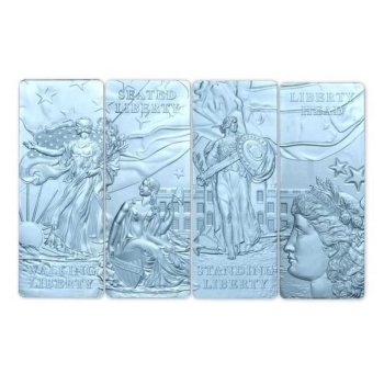 «Леди Свободы» - Барбадос 4 x5$ 2022 г. 99,9% серебряная монета выполнена в технике цветной печати с ультра высоким рельефом. (4 унции)