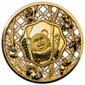 Filigree Panda. Solomon Islands 5$ 2022 2 oz Gold Plated 99,9% silver coin 