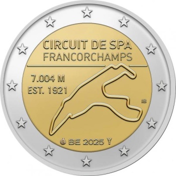 Belgia 2025.a. 2€ juubelimünt - Spa-Francorchampsi ringrada (Mündikaart)