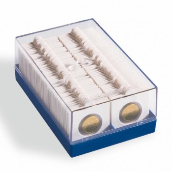 Plastic box for 100 coin holders, blue