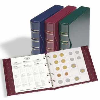 Album Numis Classic with slipcase and 5 coin sheets. Burgnudy