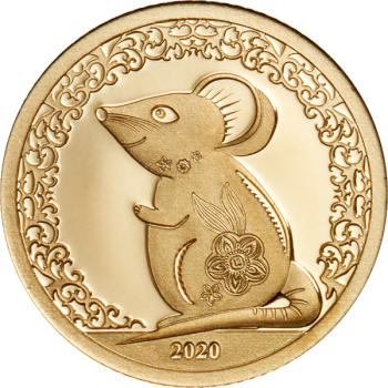  Год Крысы 2020 - Монголия 1000 тугриков 99,99%  золотая монета 0,5 гр.   