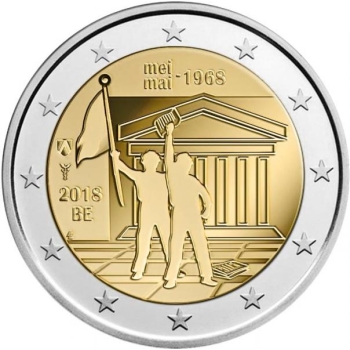 2 € юбилейная монета 2018 г.Бельгия  - 50-летие студенческих волнений в 1968 году