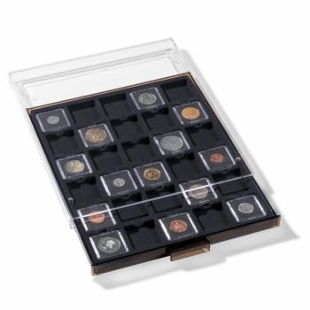Coin box for coins in Quadrum MINI capsules (38 x 38 mm) Black.