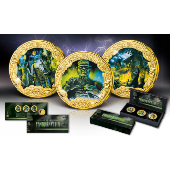 FRANKENSTEIN 200th Anniversary Set 3 Gold Plated Coins 1$ Tokelau 2019