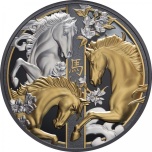 Hevosen vuosi 2026- Niue 10 $ 2026 v.  99,9% hopearaha kultauksella. 5 unssi