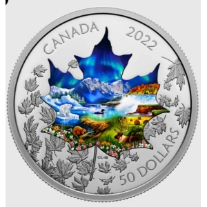 Canadian Collage 50$ 2022. colour-over-engraved portrait 99,99% silver coin, 3 oz