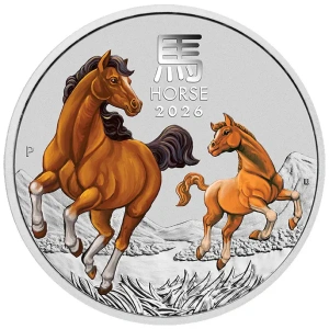 Hevoksen vuosi 2026  Australia 0,25 $ 99,99% Bu hopearaha  väripainatuksella, 7,777 g  