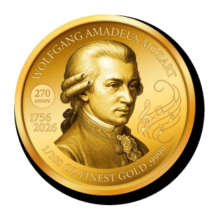 Wolfgang Amadeus Mozart. - Togo 1 500 Fr. 2026.  99,99 % kultaraha - 0,311 g 
