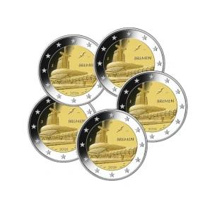 2 € юбилейная монета 2026 г. Германия - Бремен, музей климатических зон в г.Бремерхафен.(Набор из 5 монет: A, G, D, F, J)..