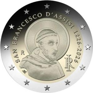 2 € юбилейная монета  2026 г. Италия - 800 лет со дня смерти святого Франциска Ассизского 