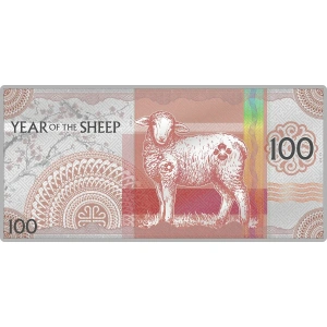 Kitse aasta 2027 - Mongoolia 100 Tugrikut, 99,9% hõbedast kupüür. 5 g.