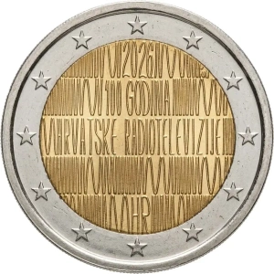 Horvaatia 2 Eur 2026 juubelimünt -  Horvaatia Raadio ja Televisiooni 100 aastat